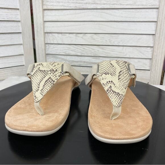 Vionic Wanda Leather T-strap Thing Sandals Beige 7 Bone Snake Embossed - Picture 5 of 12